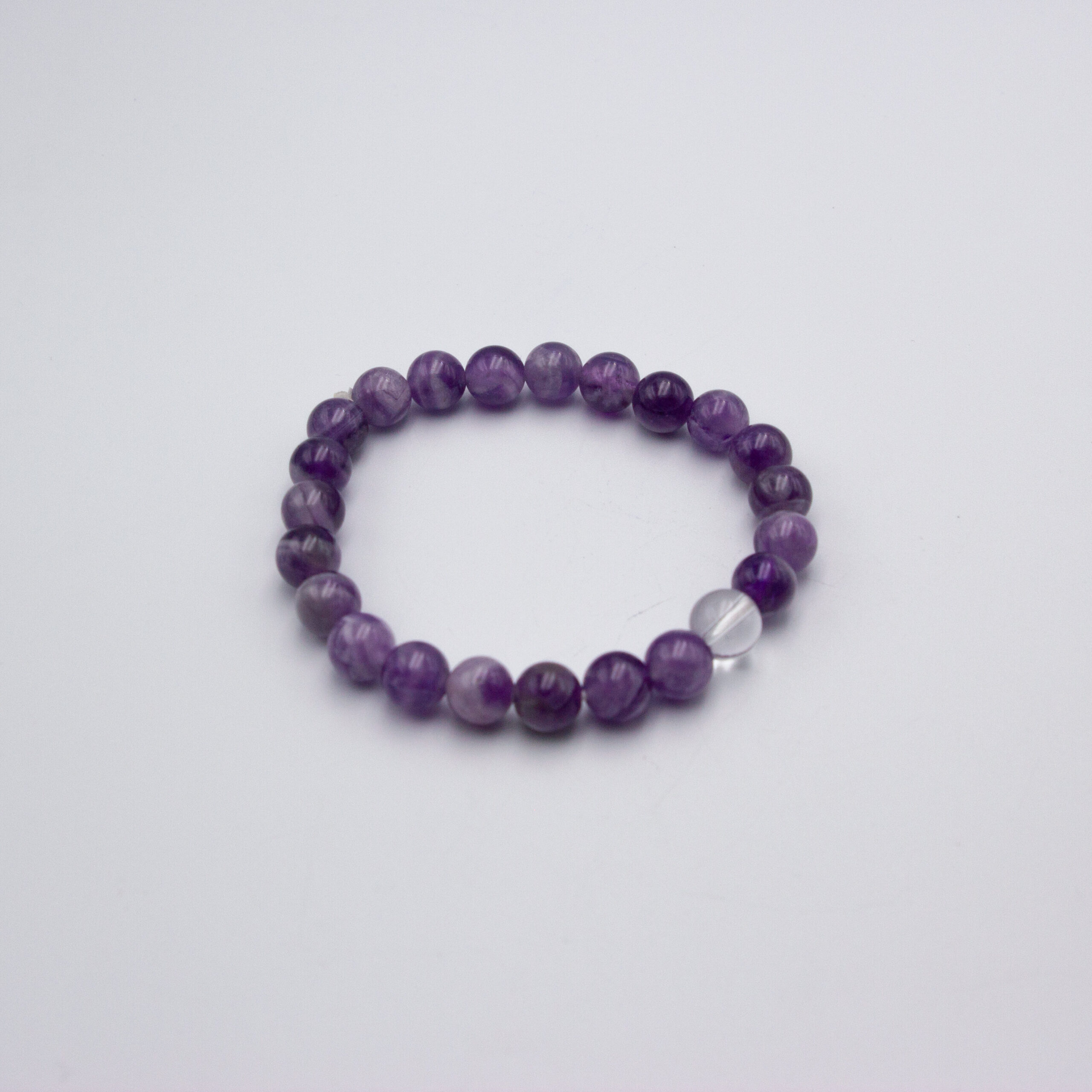 Natural Amethyst and One Clear Quartz Crystal Bracelet (8mm)