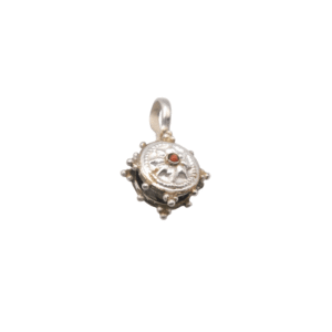 925 Sterling Silver Samsara (Representing Eight-Spoked Wheel of World) with Coral Pendant