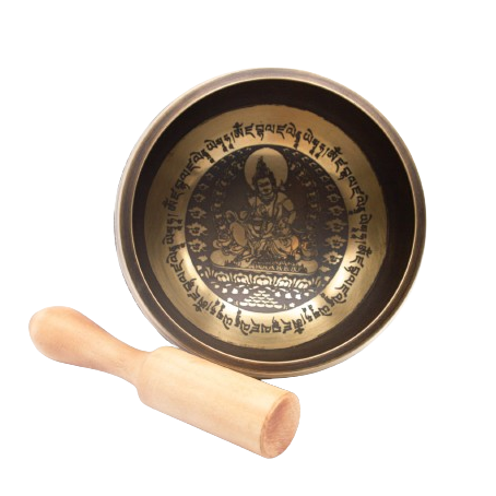 Authentic Himalayan Bodhisattva Singing Bowl Single Set Golden Design Handcrafted in Nepal (556 grams) Includes Traditional Wooden Striker – Ideal for Healing, Mindfulness, Meditation, and Yoga