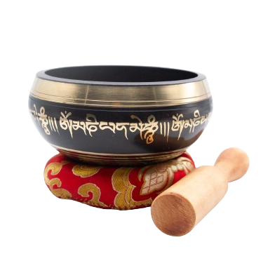 Authentic Himalayan Eye of Buddha Singing Bowl Single Set Black Pattern Handcrafted in Nepal (391 grams) Includes Traditional Wooden Striker and Silk Cushion – Ideal for Healing, Mindfulness, Meditation, and Yoga