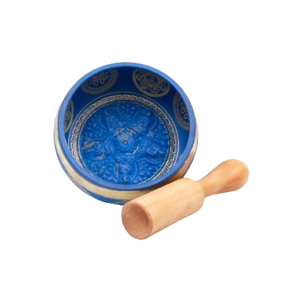 Authentic Himalayan Five Buddha Singing Bowl Single Set Handcrafted in Nepal Vibrant Blue and Golden Design (350 grams) Includes Traditional Wooden Striker – Ideal for Healing, Mindfulness, Meditation, and Yoga