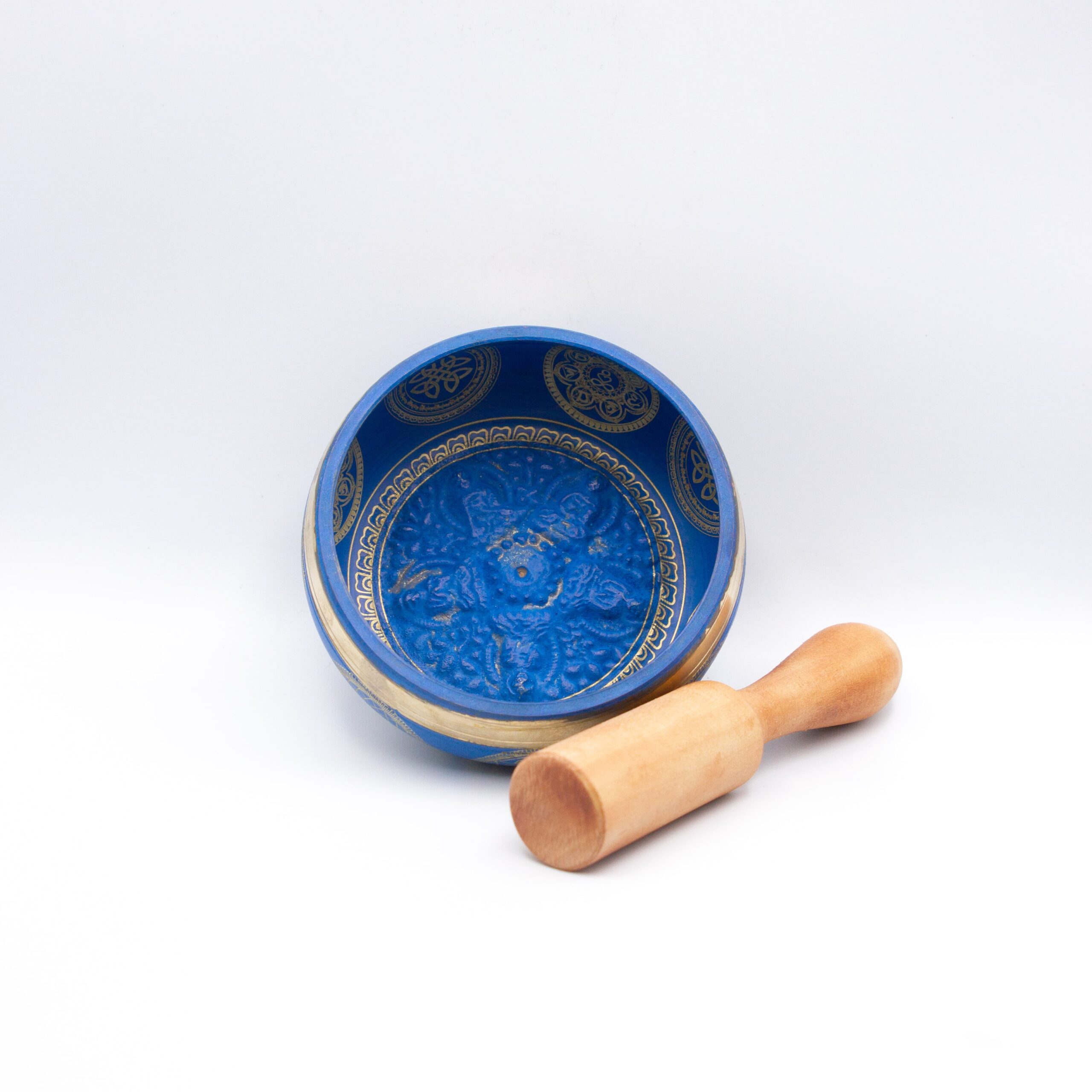 Authentic Himalayan Five Buddha Singing Bowl Single Set Handcrafted in Nepal Vibrant Blue and Golden Design (350 grams) Includes Traditional Wooden Striker – Ideal for Healing, Mindfulness, Meditation, and Yoga - Image 10
