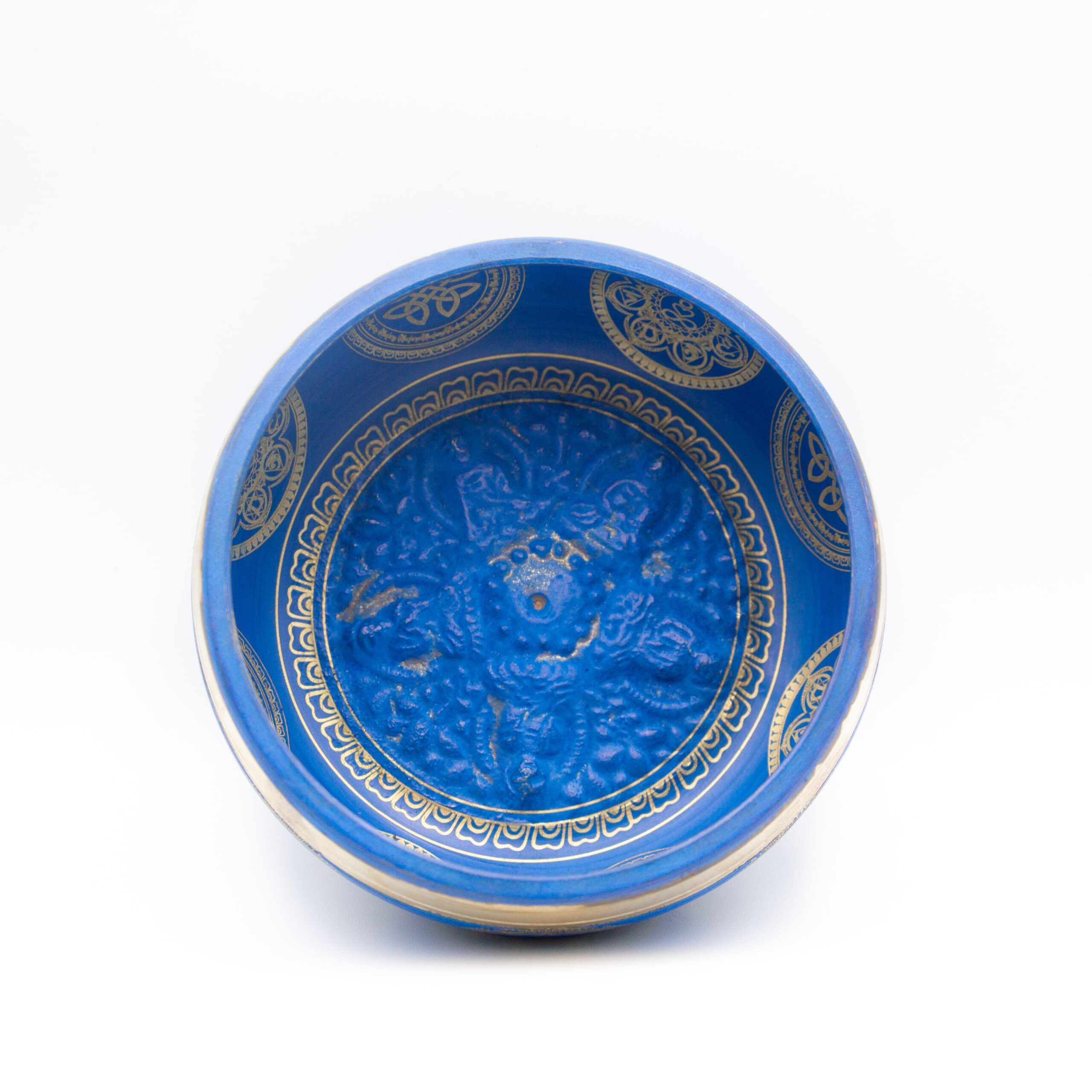 Authentic Himalayan Five Buddha Singing Bowl Single Set Handcrafted in Nepal Vibrant Blue and Golden Design (350 grams) Includes Traditional Wooden Striker – Ideal for Healing, Mindfulness, Meditation, and Yoga - Image 3