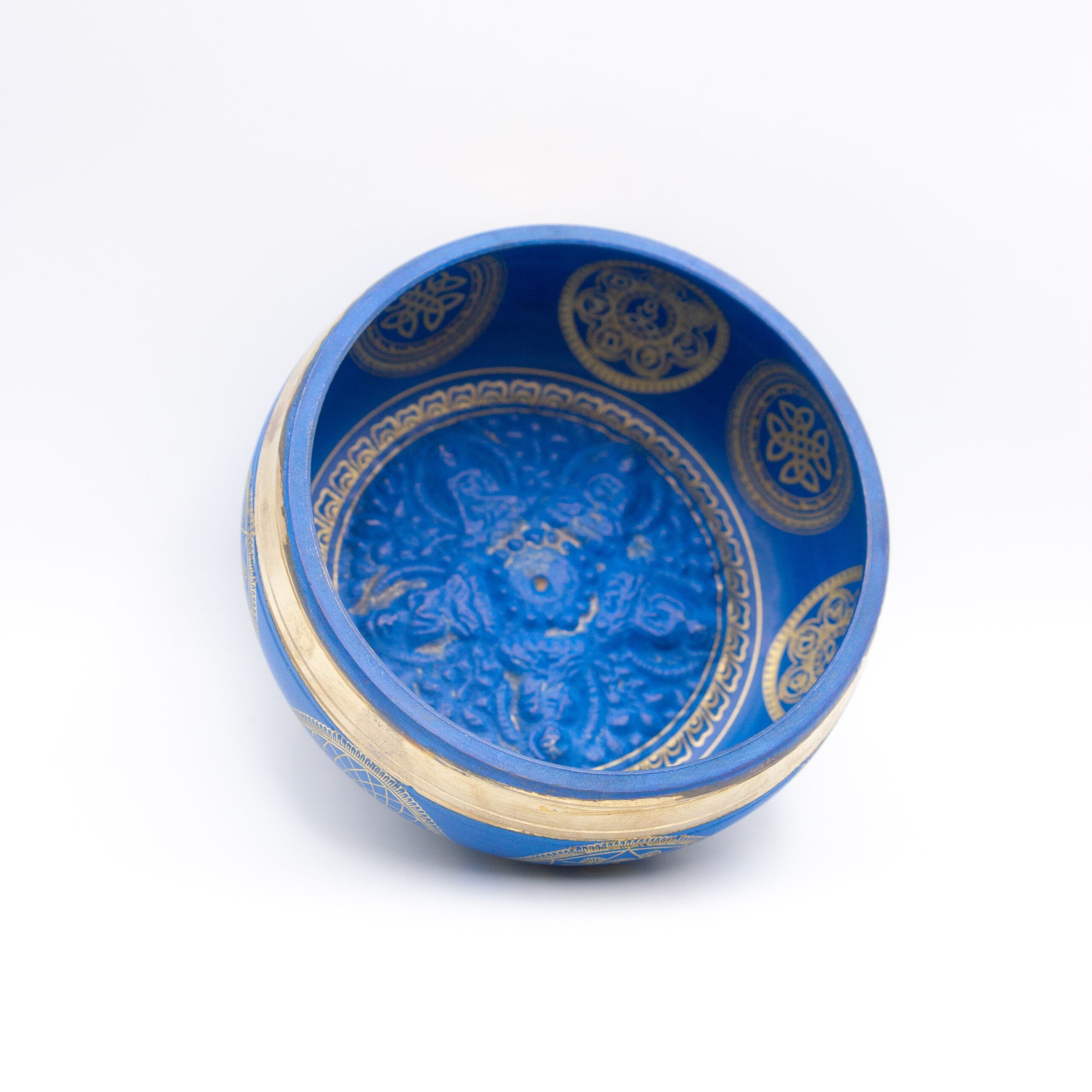 Authentic Himalayan Five Buddha Singing Bowl Single Set Handcrafted in Nepal Vibrant Blue and Golden Design (350 grams) Includes Traditional Wooden Striker – Ideal for Healing, Mindfulness, Meditation, and Yoga - Image 4