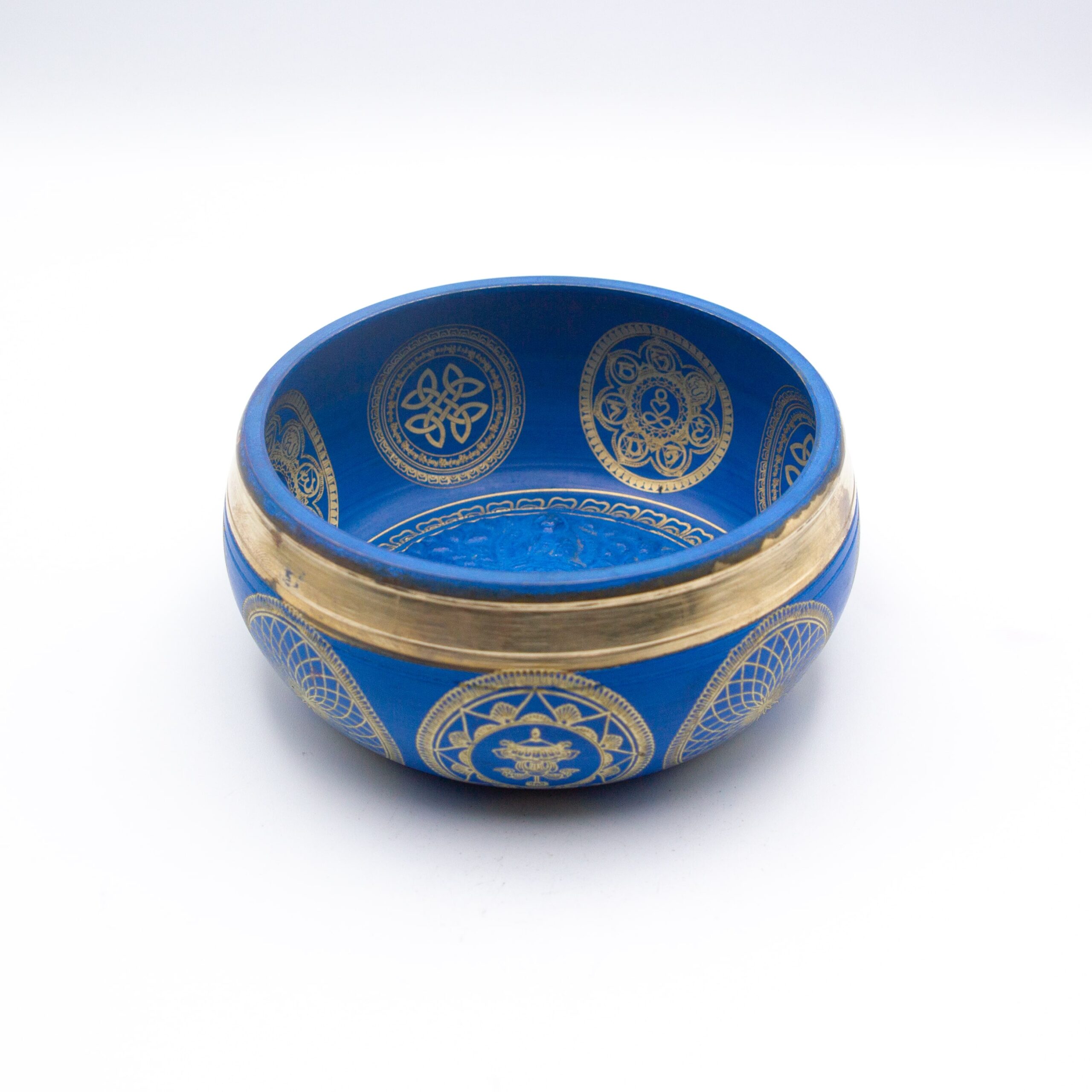 Authentic Himalayan Five Buddha Singing Bowl Single Set Handcrafted in Nepal Vibrant Blue and Golden Design (350 grams) Includes Traditional Wooden Striker – Ideal for Healing, Mindfulness, Meditation, and Yoga - Image 5