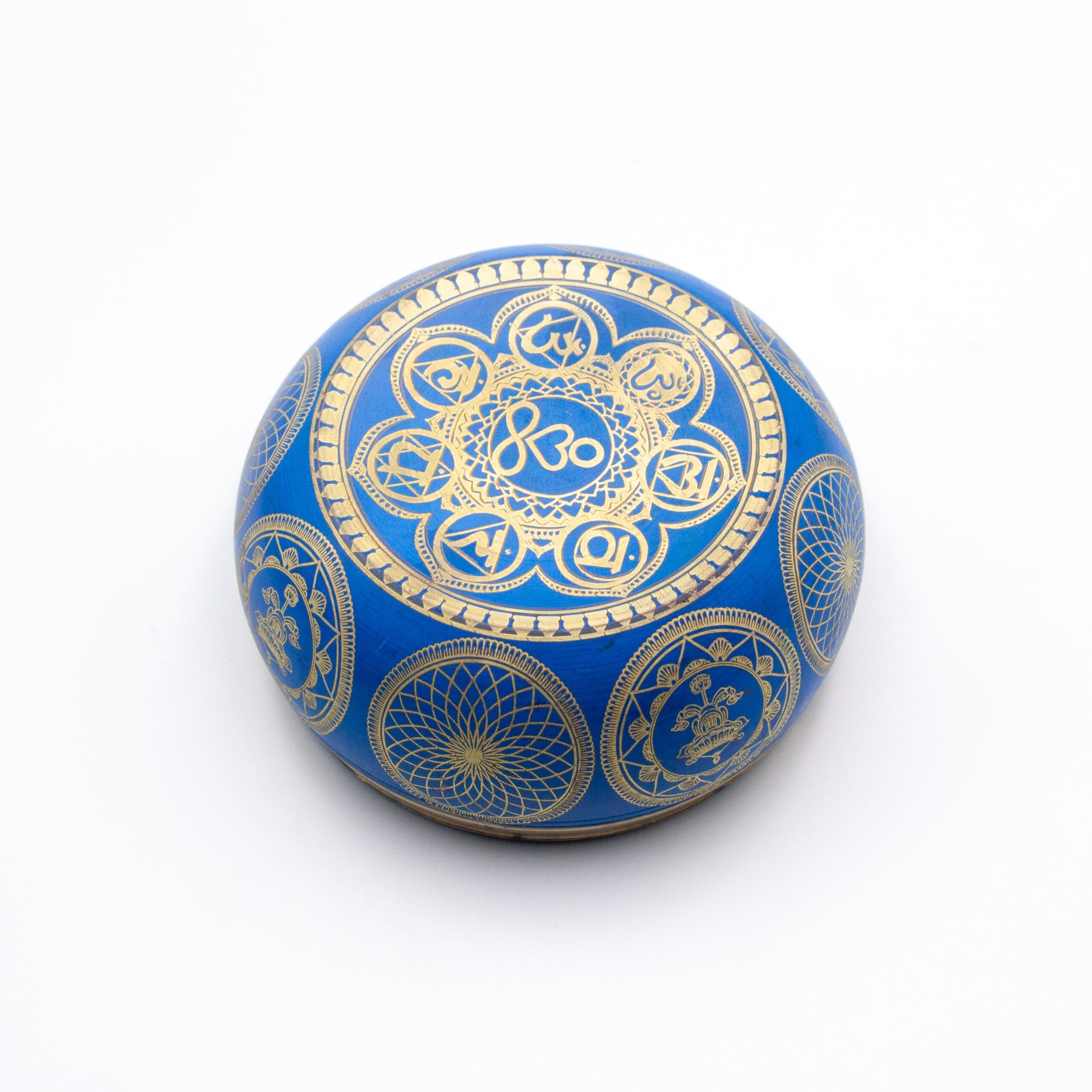 Authentic Himalayan Five Buddha Singing Bowl Single Set Handcrafted in Nepal Vibrant Blue and Golden Design (350 grams) Includes Traditional Wooden Striker – Ideal for Healing, Mindfulness, Meditation, and Yoga - Image 7