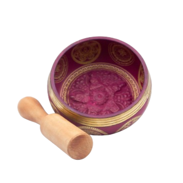 Authentic Himalayan Five Buddha Singing Bowl Single Set Handcrafted in Nepal Vibrant Magenta and Golden Design (350 grams) Includes Traditional Wooden Striker – Ideal for Healing, Mindfulness, Meditation, and Yoga