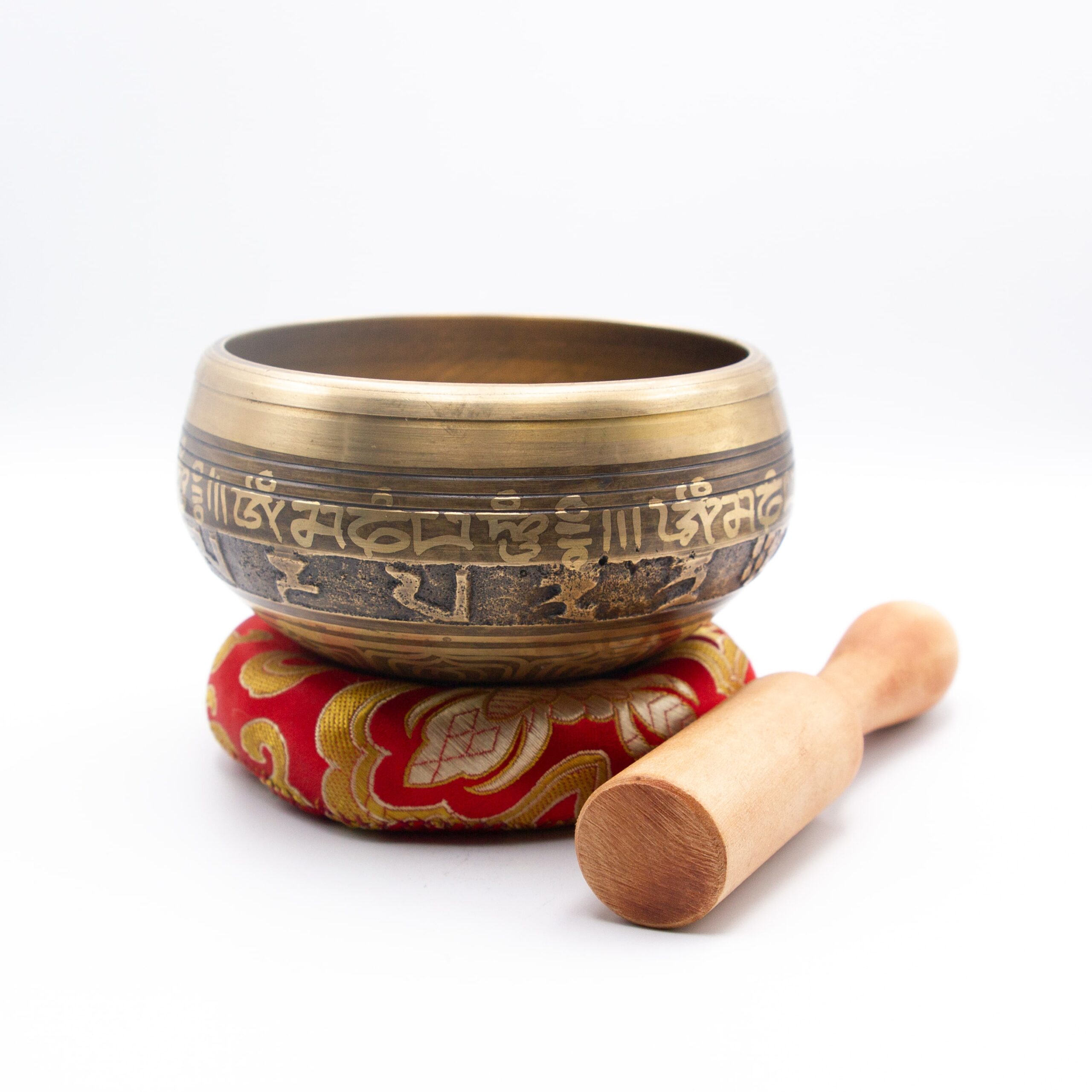 Authentic Himalayan Scripts Engraved Singing Bowl Single Set Handcrafted in Nepal Beautiful Design (309 grams) Includes Traditional Wooden Striker and Silk Cushion – Ideal for Healing, Mindfulness, Meditation, and Yogadcrafted in Nepal Beautiful Design