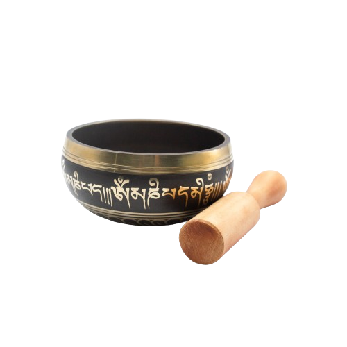 Authentic Himalayan Singing Bowl Single Set Black Pattern Handcrafted in Nepal (272 grams) Includes Traditional Wooden Striker – Ideal for Healing, Mindfulness, Meditation, and Yoga