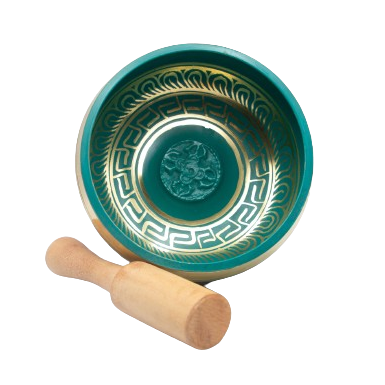 Authentic Himalayan Singing Bowl Single Set Vibrant Green Design Handcrafted in Nepal (375 grams) Includes Traditional Wooden Striker – Ideal for Healing, Mindfulness, Meditation, and Yoga