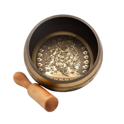 Authentic Himalayan Tibetan Singing Bowl Single Set Golden Design Handcrafted in Nepal (623 grams) Includes Traditional Wooden Striker – Ideal for Healing, Mindfulness, Meditation, and Yoga