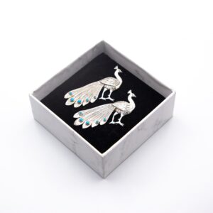 Exquisite 925 Silver Peacock Design with  Natural turquoise Pair of Brooch (2 pieces)