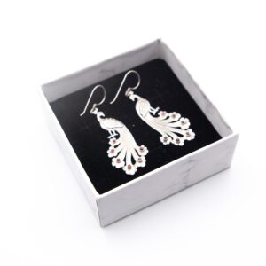 Exquisite 925 Silver Peacock Design with Red Carnelian Crystals Pair of Earrings