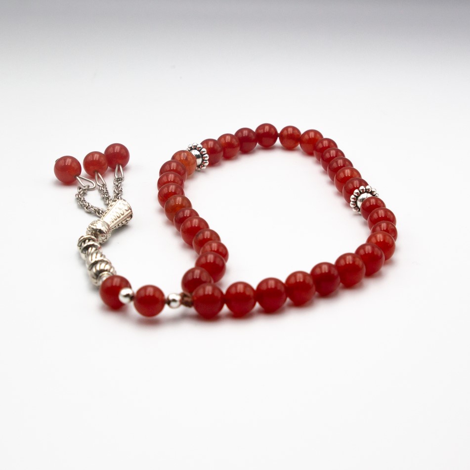 Natural Red Carnelian Crystal Tasbih Prayer Beads (10mm – 33 beads)