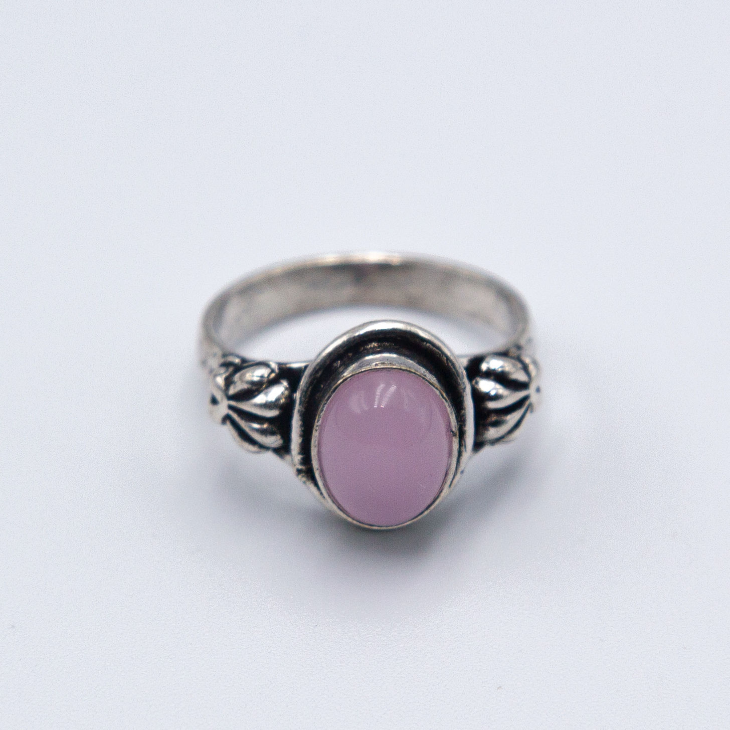 Natural Rose Quartz Crystal Ring with pure silver linings