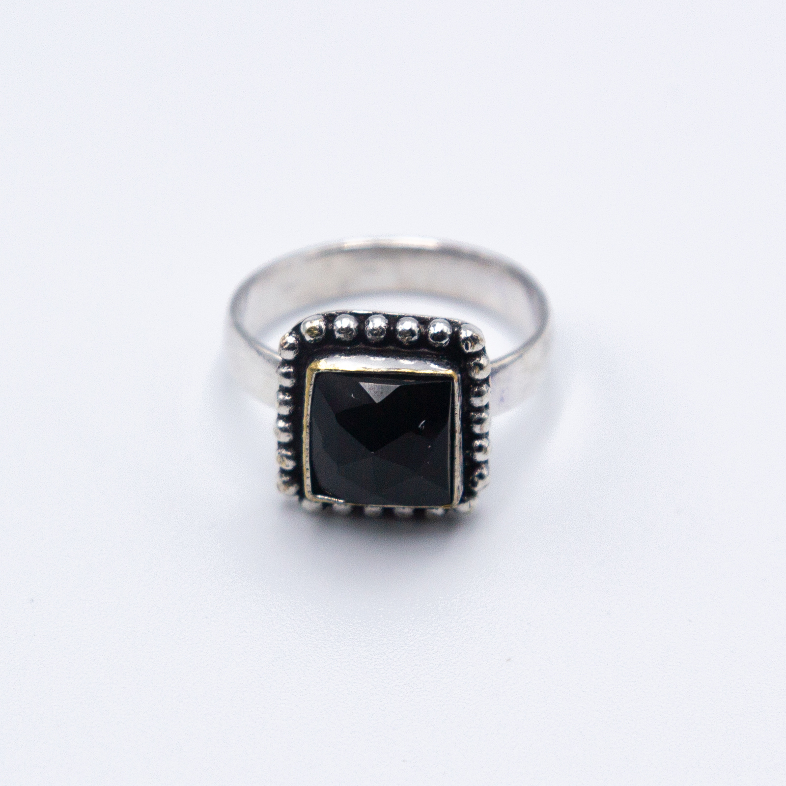 Natural Black Tourmaline Crystal Ring with silver linings