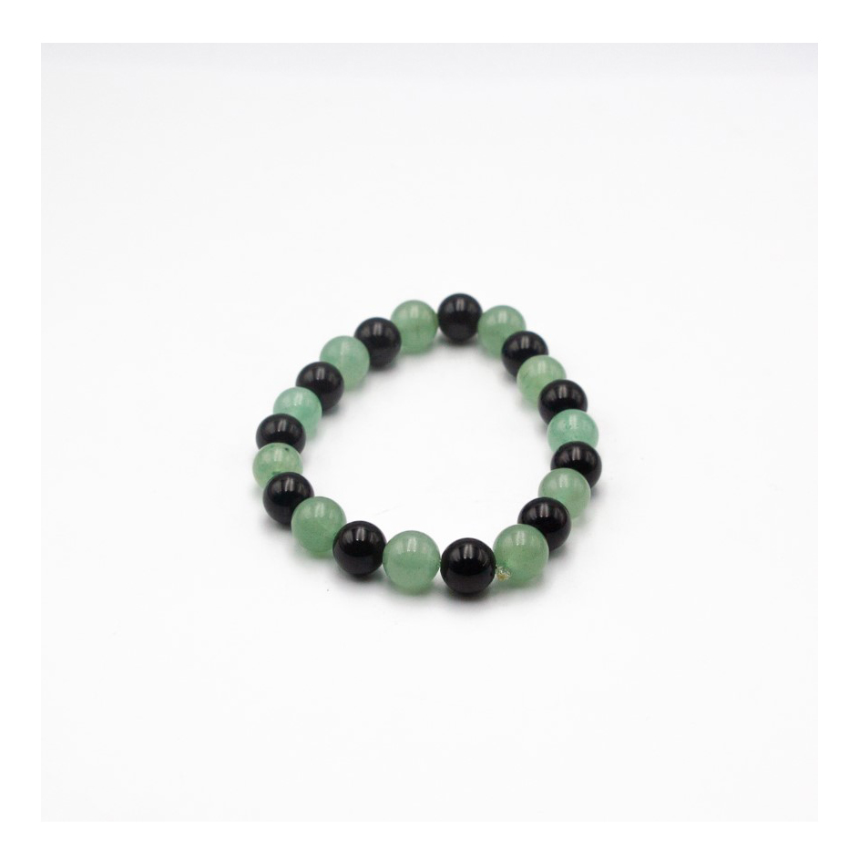 Natural Black Tourmaline and Green Aventurine Crystal Bracelet (8mm) for Prosperity and Luck