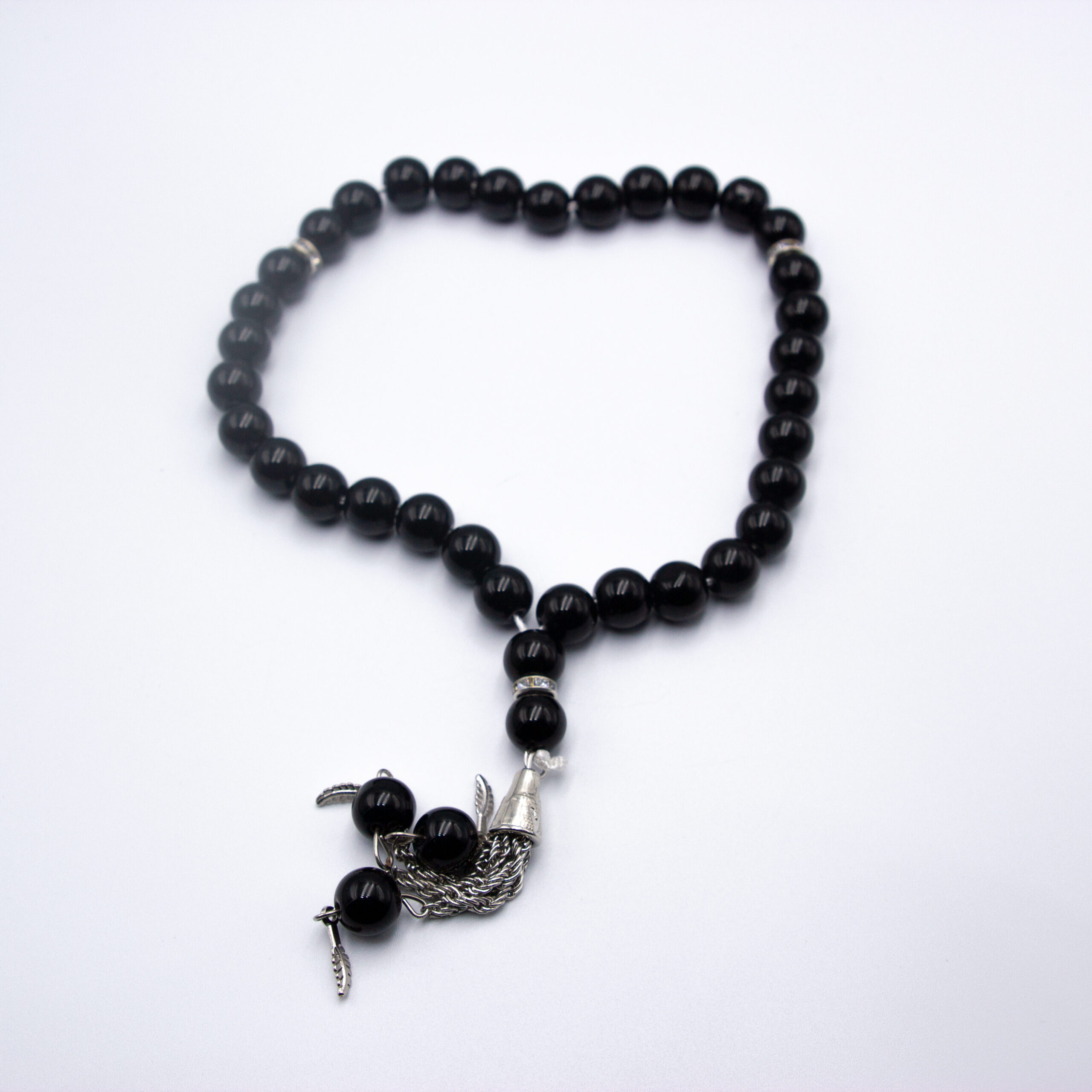 Natural Black Obsidian Crystal Tasbih Prayer Beads (10 mm – 33 beads)