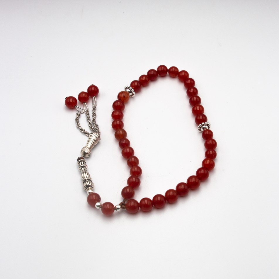 Natural Red Carnelian Crystal Tasbih Prayer Beads (8mm – 33 beads)