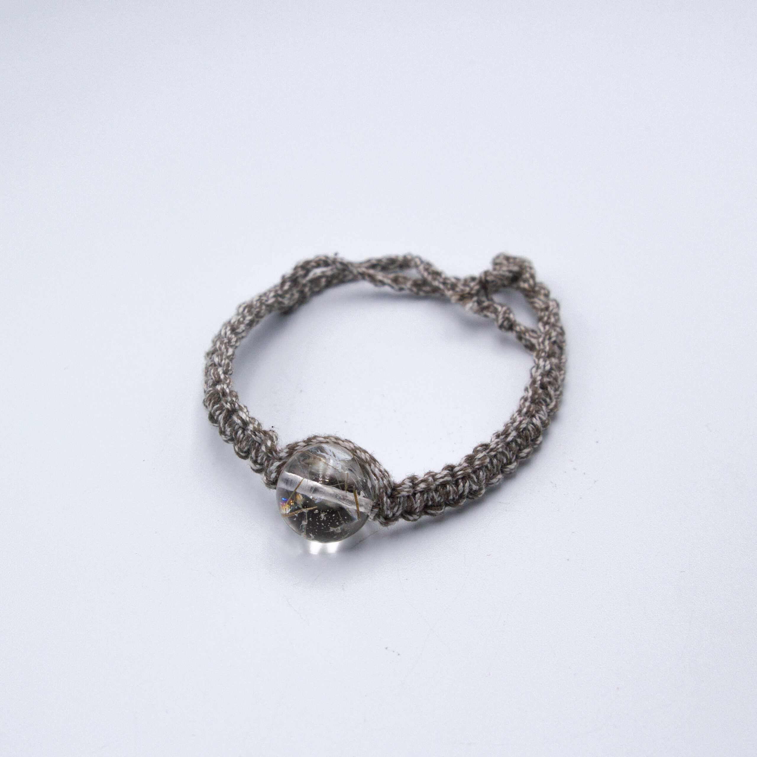 Authentic Ganesh Himal Natural Clear Crystal Bracelet (15 mm) Square Knot Hemp Thread from Himalayas in Nepal