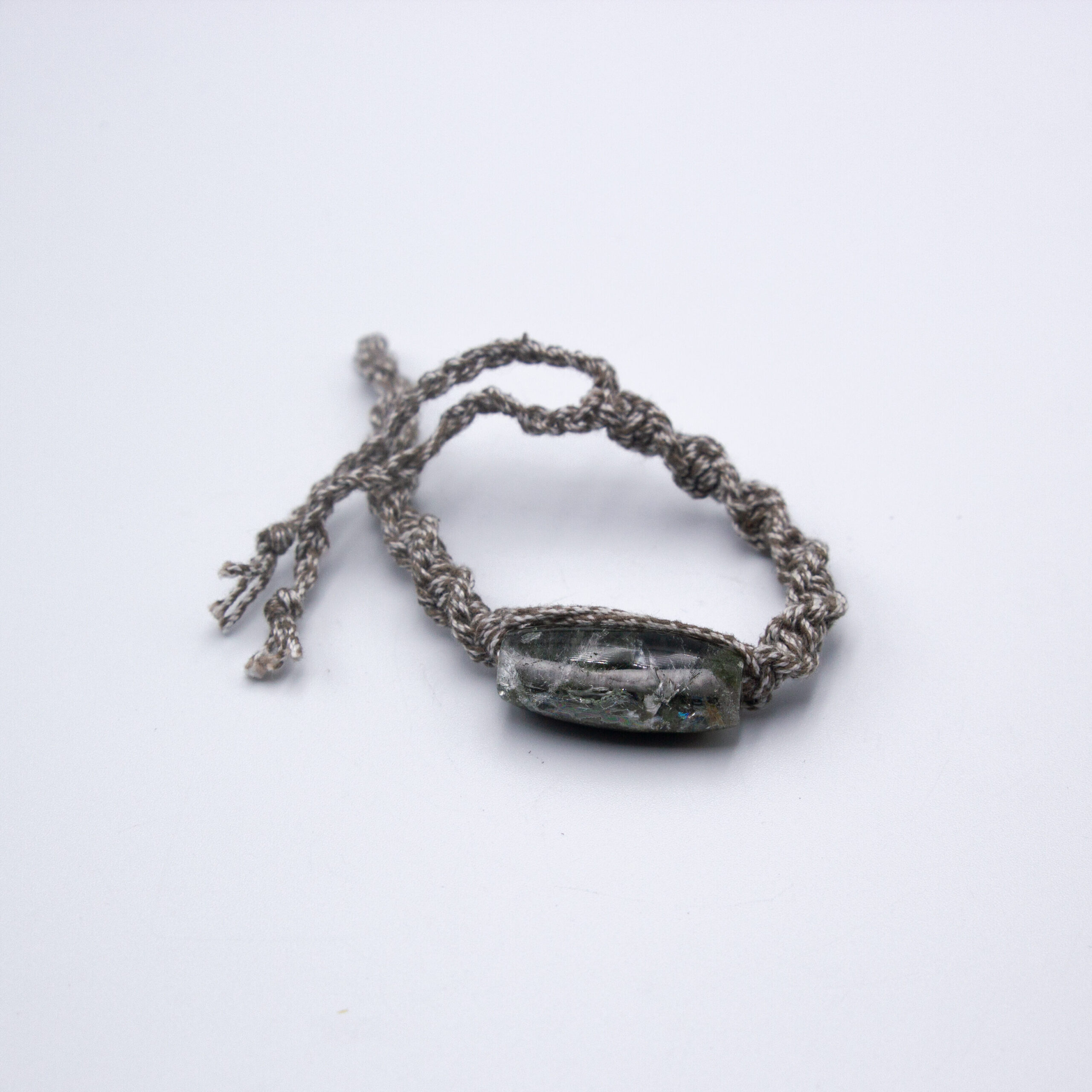 Authentic Ganesh Himal Natural Chlorite Crystal Bracelet Square Knot Hemp Thread from Himalayas in Nepal (Unique Cylindrical Shape)