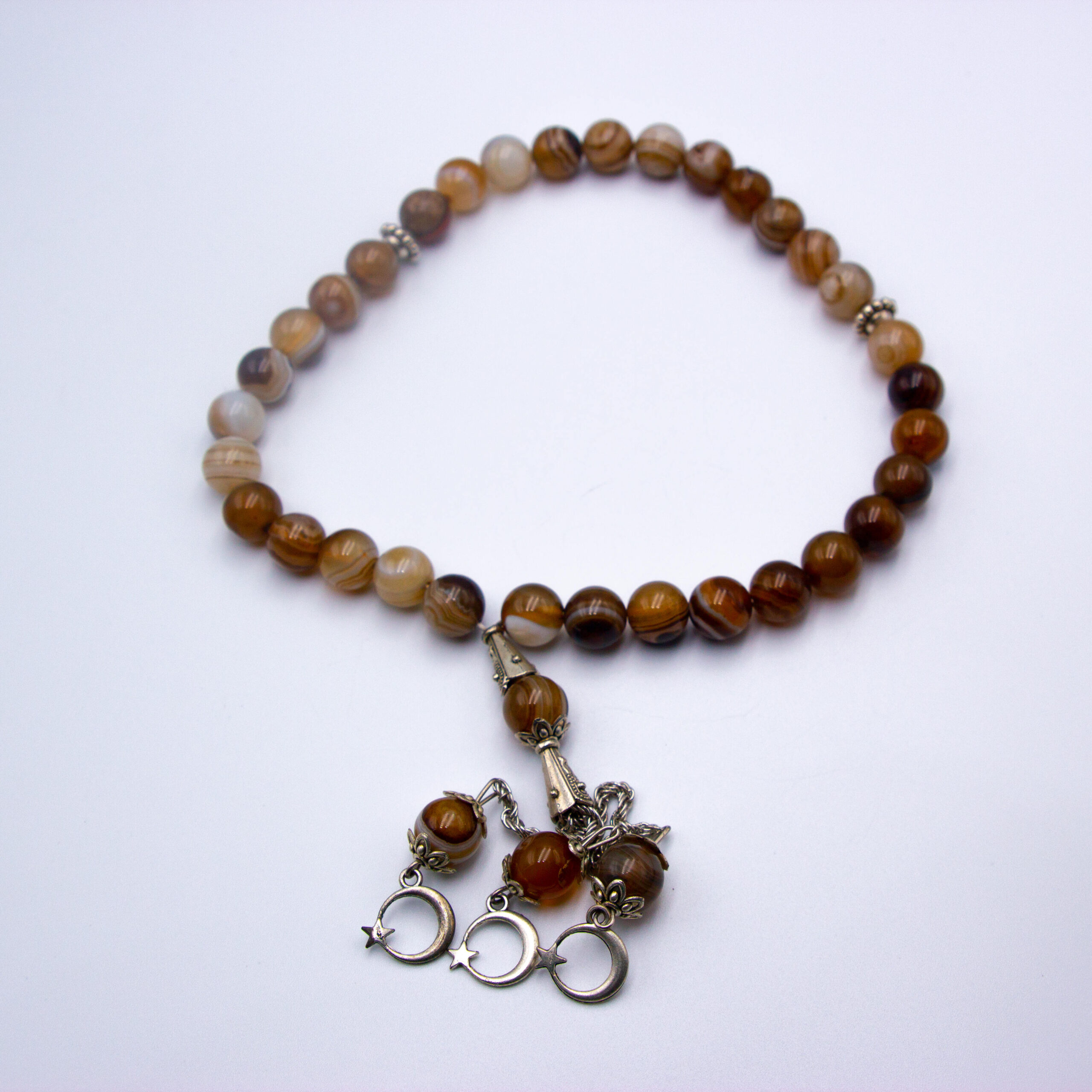 Natural Brown Agate Crystal Tasbih Prayer Beads (10mm – 33 beads)