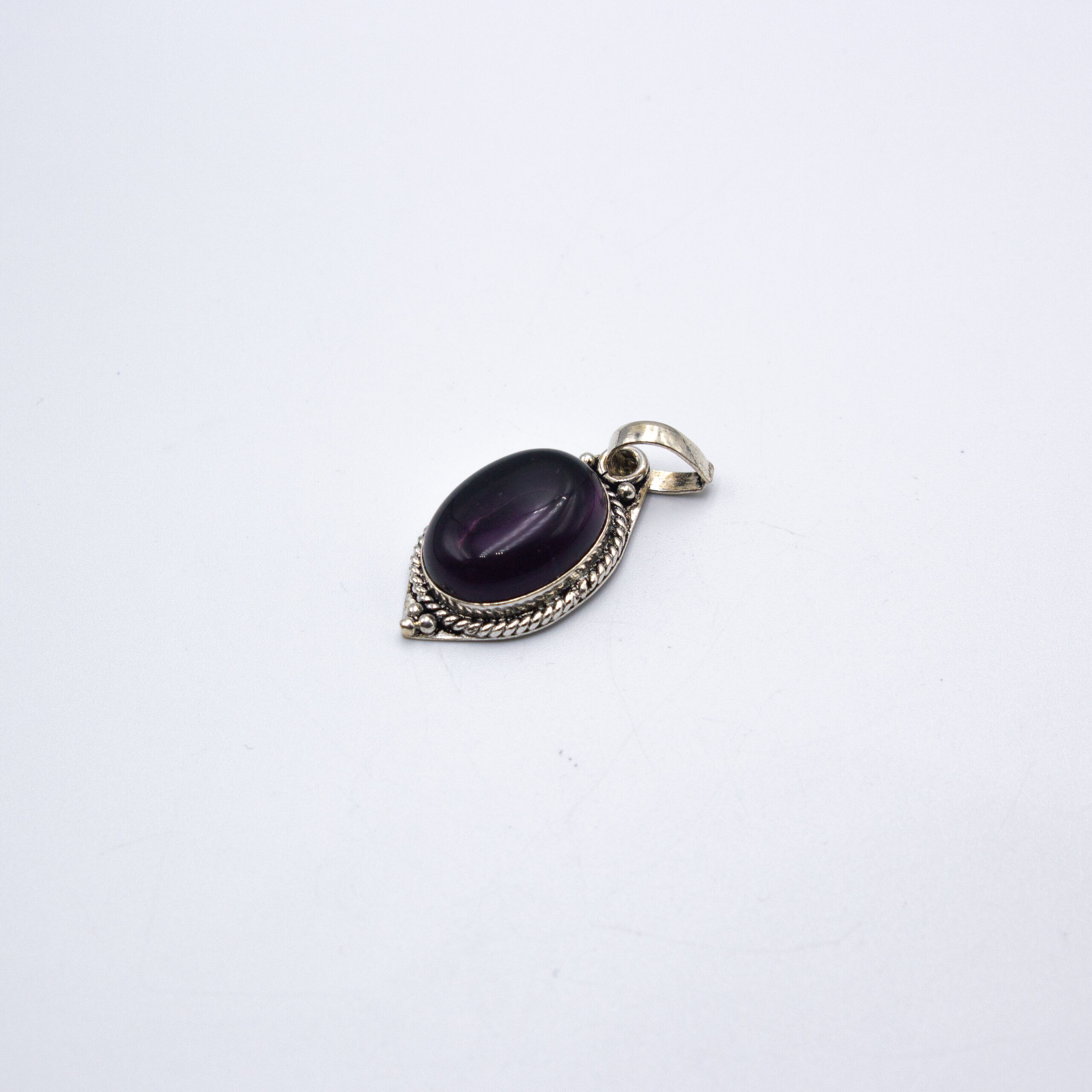 Natural Amethyst Crystal Locket Necklace with Pure Silver Decoration (Oval shaped)