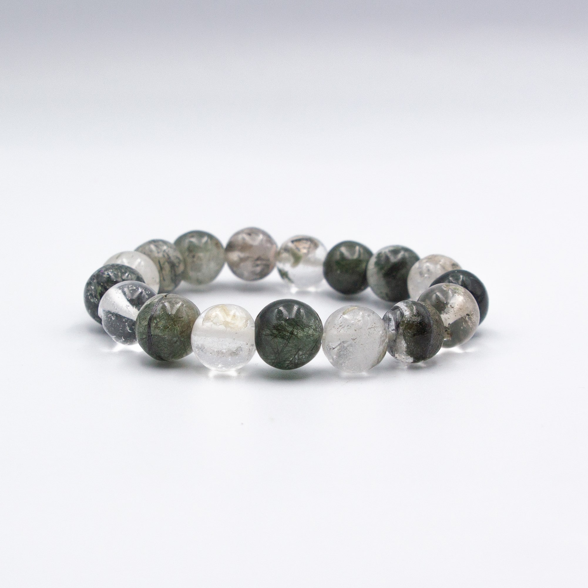 Mount Makalu Natural Himalayan Nepal Clear Quartz Crystal and Chlorite Crystal Bracelet 12mm from the Himalayas in Nepal