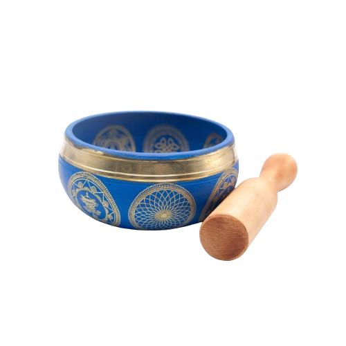 Authentic Himalayan Five Buddha Singing Bowl Single Set Handcrafted in Nepal Vibrant Blue and Golden Design (350 grams) Includes Traditional Wooden Striker – Ideal for Healing, Mindfulness, Meditation, and Yoga - Image 11
