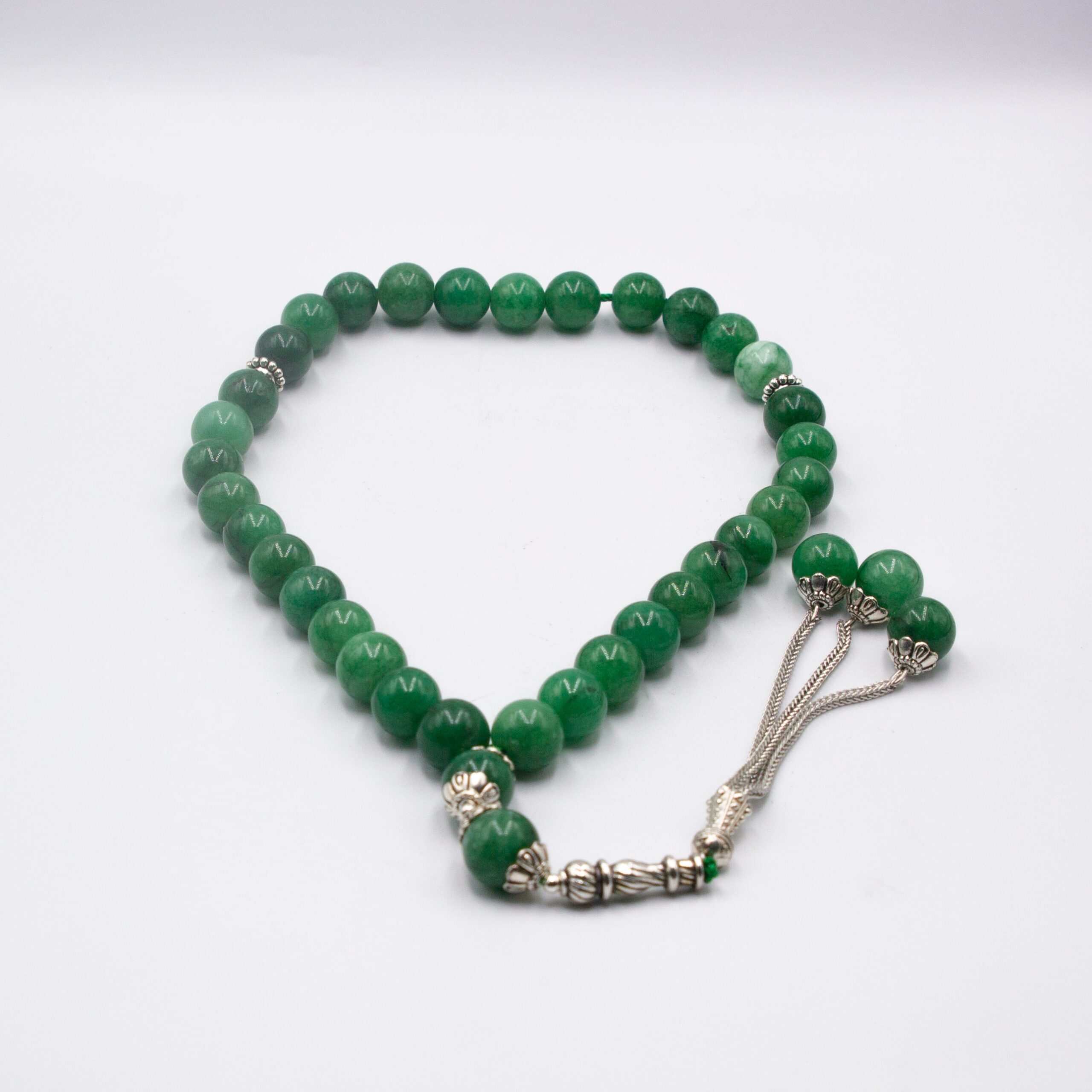 Natural Nephrite Green Jade Crystal Tasbih Prayer Beads (12mm – 33 beads)