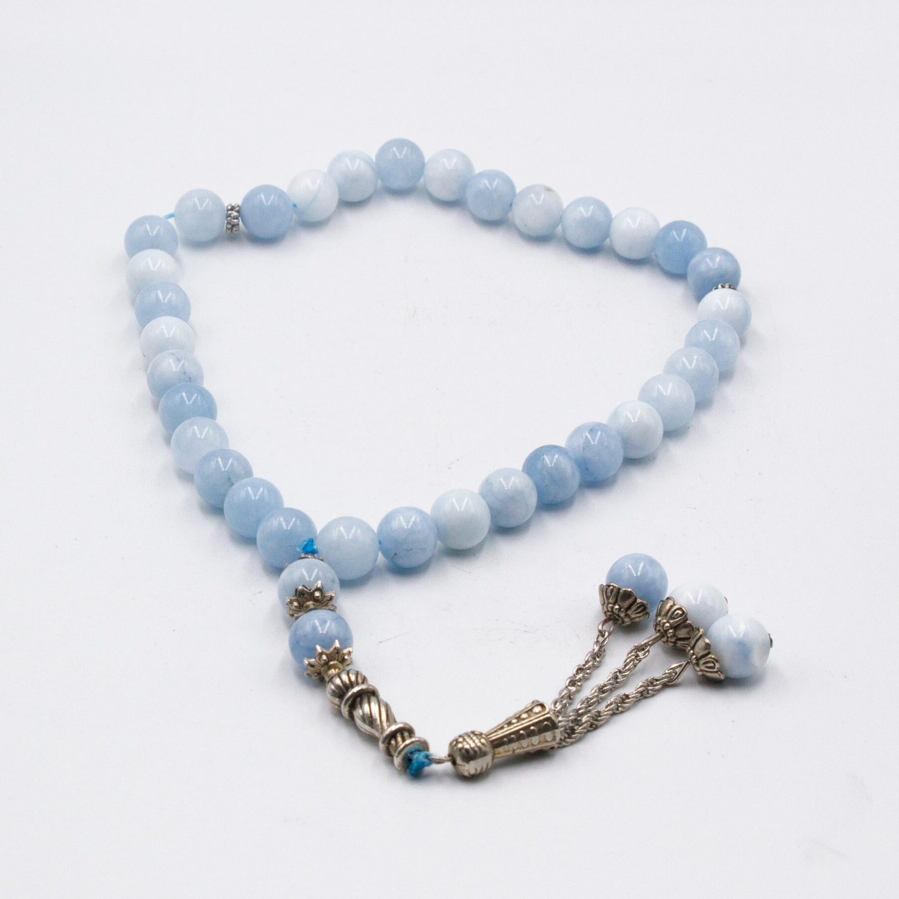 Natural Aquamarine Crystal Tasbih Prayer Beads (10 mm – 33 beads)