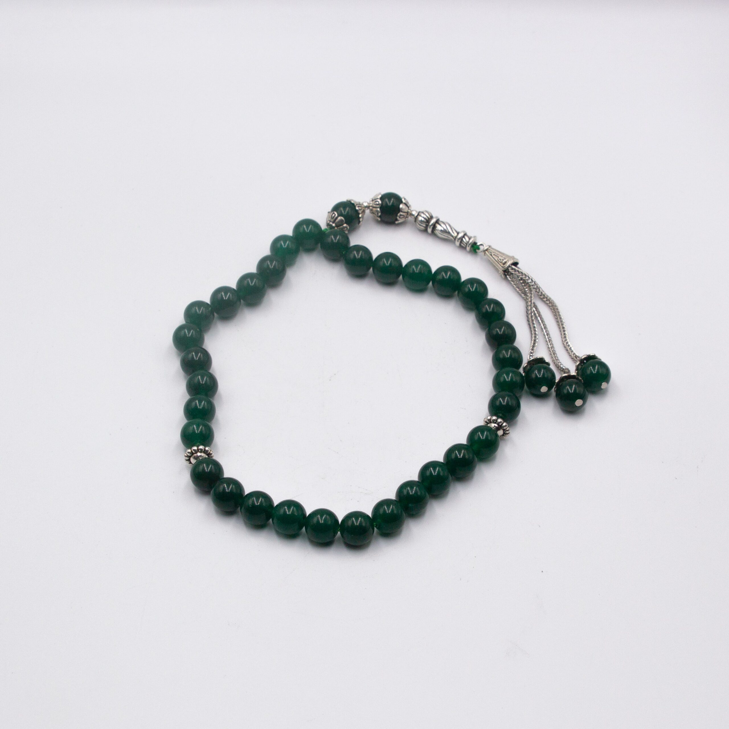 Natural Green Agate Crystal Tasbih Prayer Beads (10mm – 33 beads)