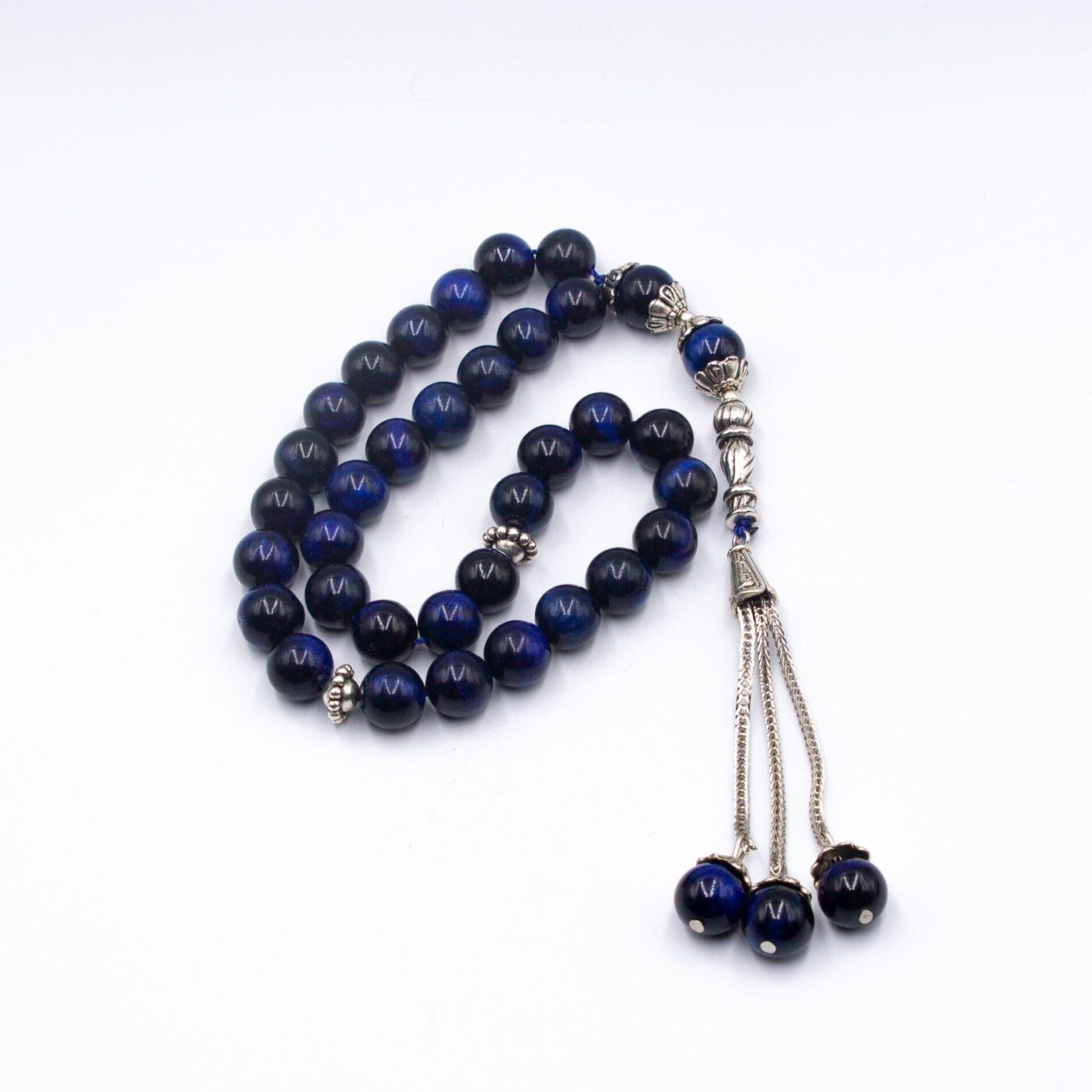 Natural Tiger Eye Blue Crystal Tasbih Prayer Beads (8 mm – 33 beads)
